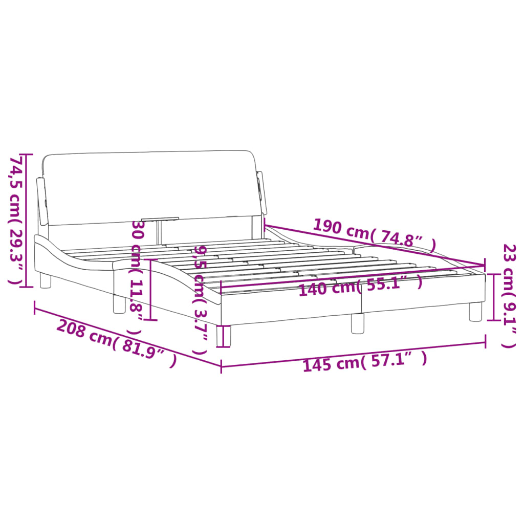 Bedframe Met Hoofdbord Stof Taupe 140X190 Cm