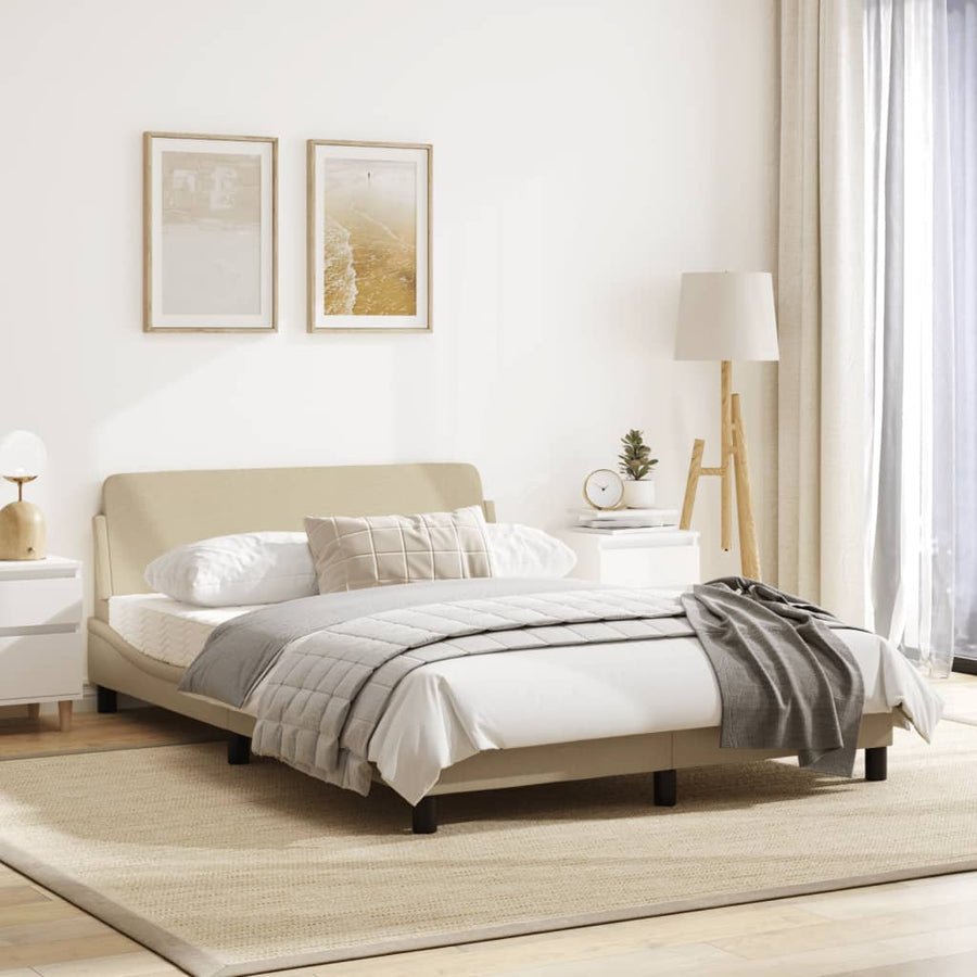 Bedframe Met Hoofdbord Stof Crèmekleurig 140X190 Cm