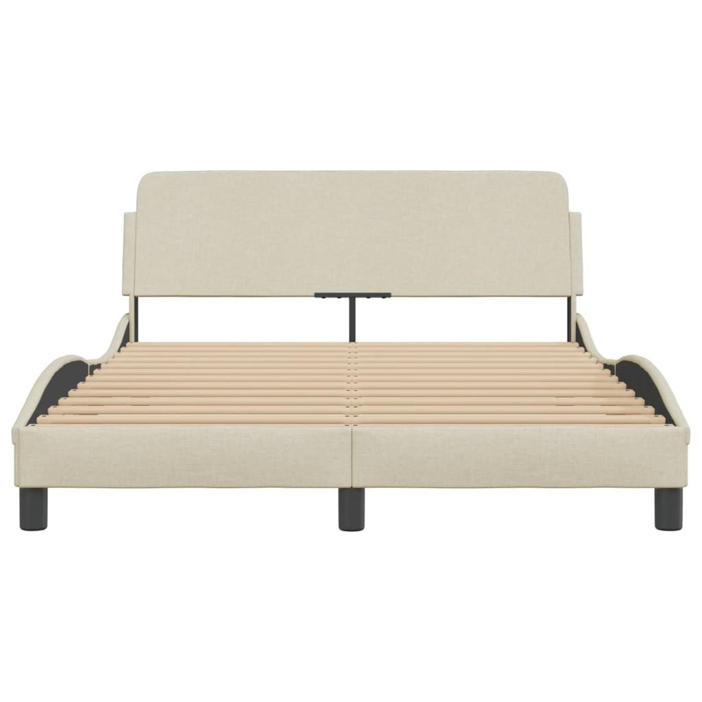 Bedframe Met Hoofdbord Stof Crèmekleurig 140X190 Cm
