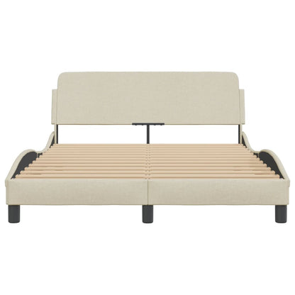 Bedframe Met Hoofdbord Stof Crèmekleurig 140X190 Cm