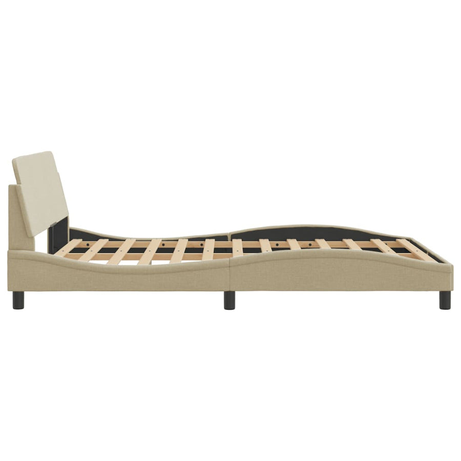 Bedframe Met Hoofdbord Stof Crèmekleurig 140X190 Cm