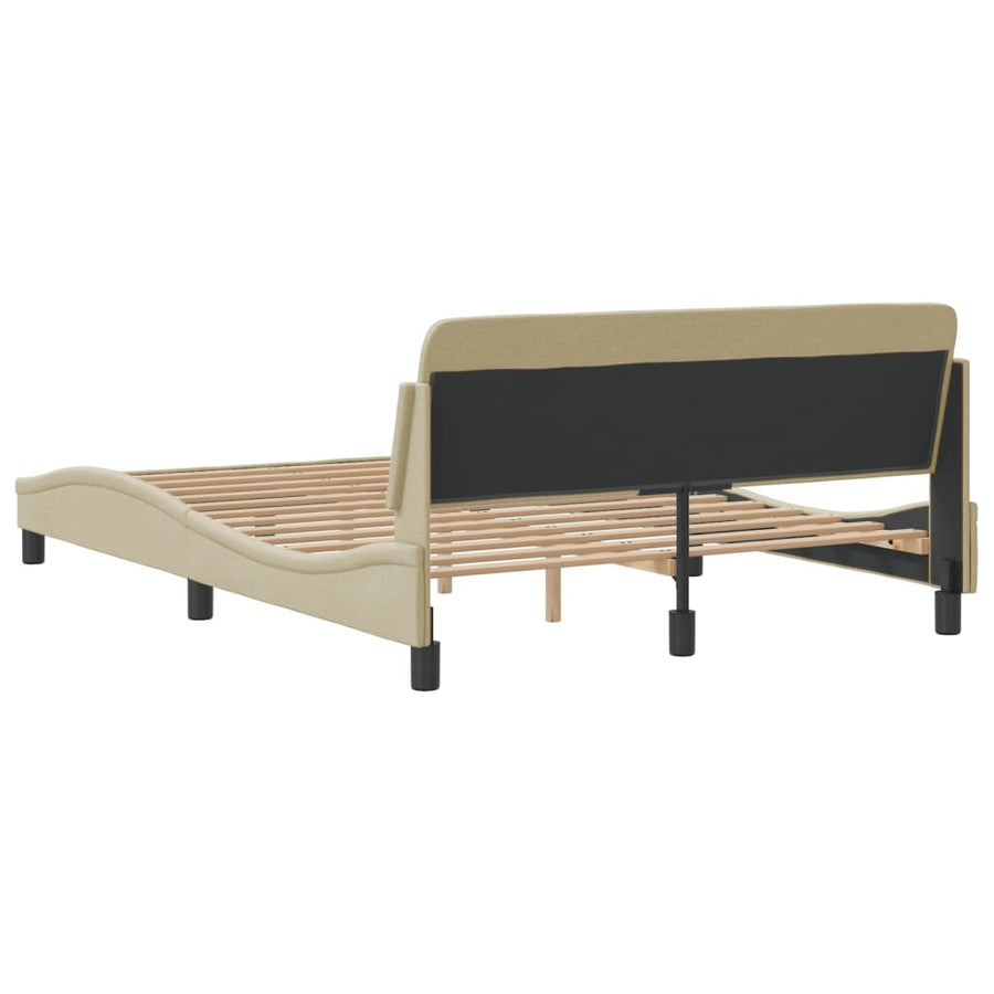 Bedframe Met Hoofdbord Stof Crèmekleurig 140X190 Cm