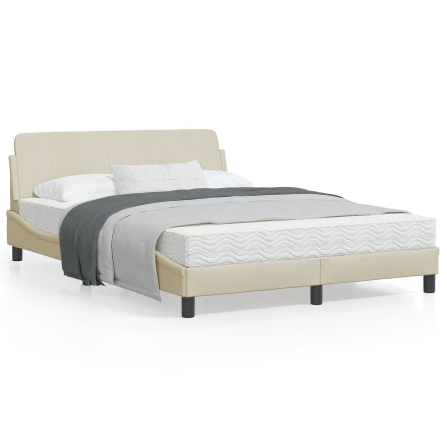 Bedframe Met Hoofdbord Stof Crèmekleurig 140X190 Cm