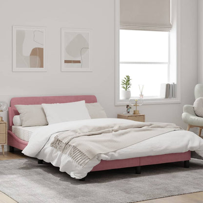Bedframe Met Hoofdeinde Fluweel Roze 140X190 Cm