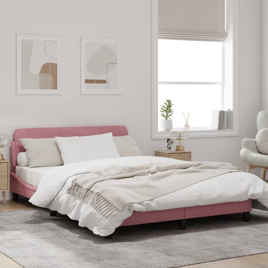 Bedframe Met Hoofdeinde Fluweel Roze 140X190 Cm