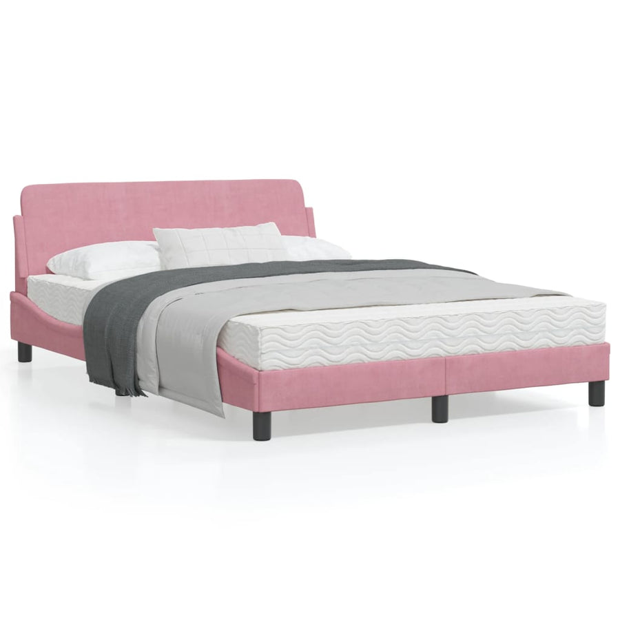 Bedframe Met Hoofdeinde Fluweel Roze 140X190 Cm