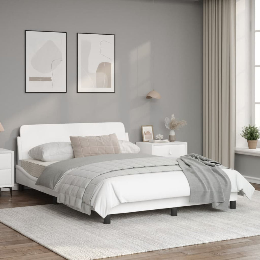 Bedframe Met Hoofdbord Kunstleer Wit 140X190 Cm