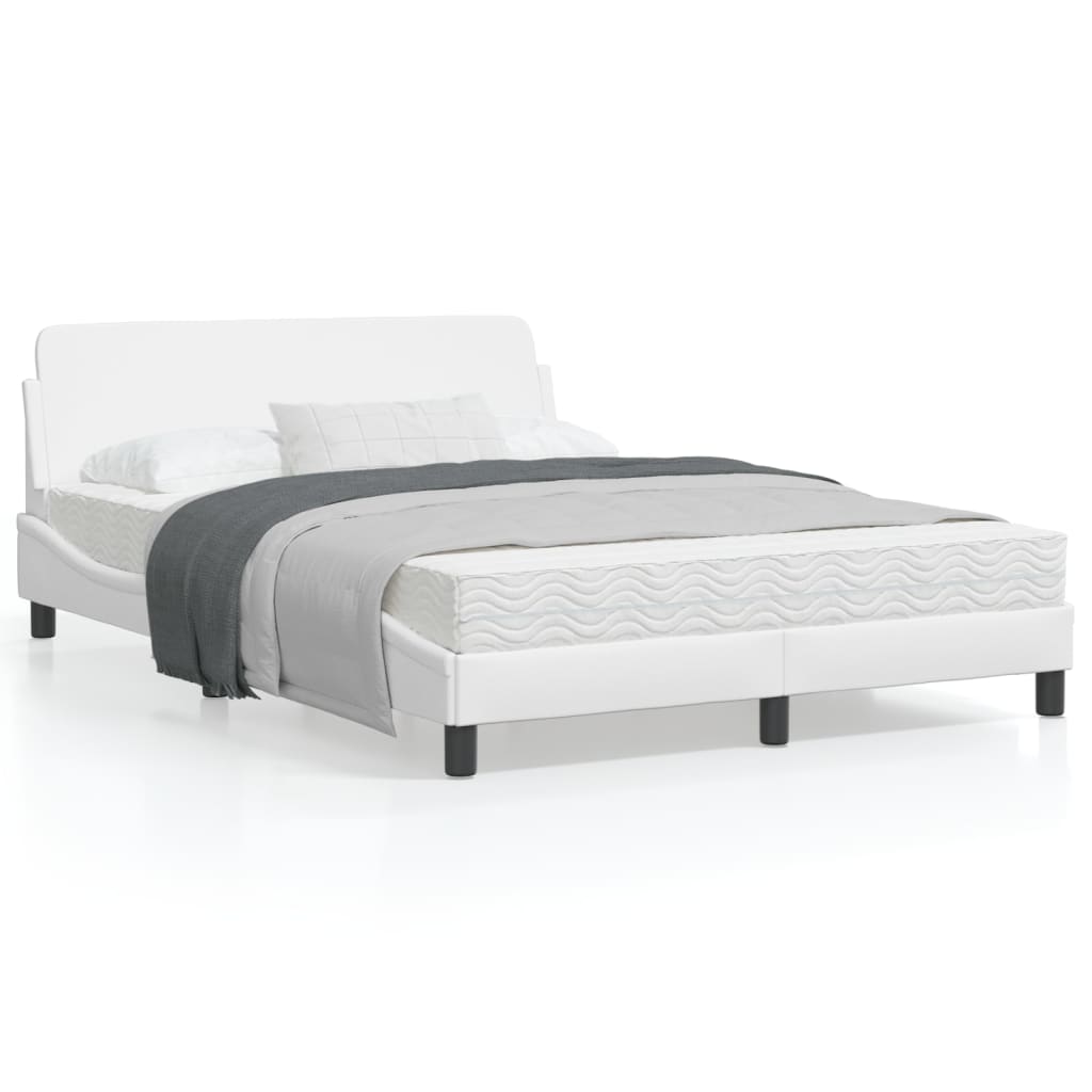 Bedframe Met Hoofdbord Kunstleer Wit 140X190 Cm