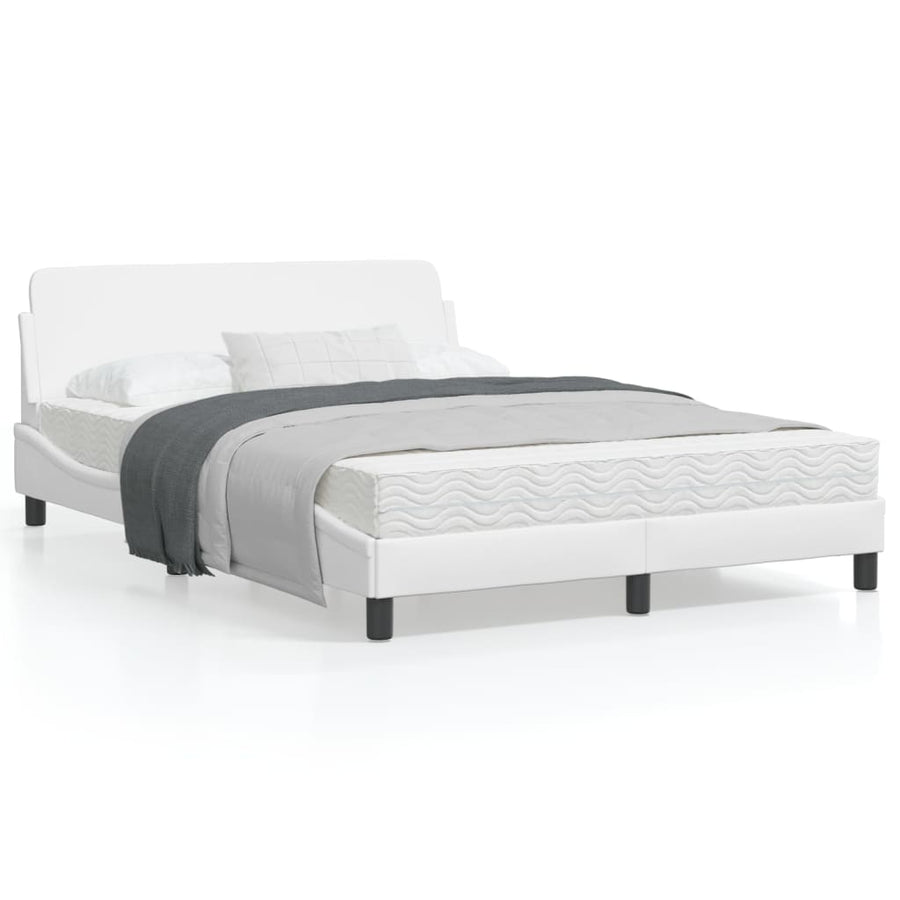 Bedframe Met Hoofdbord Kunstleer Wit 140X190 Cm