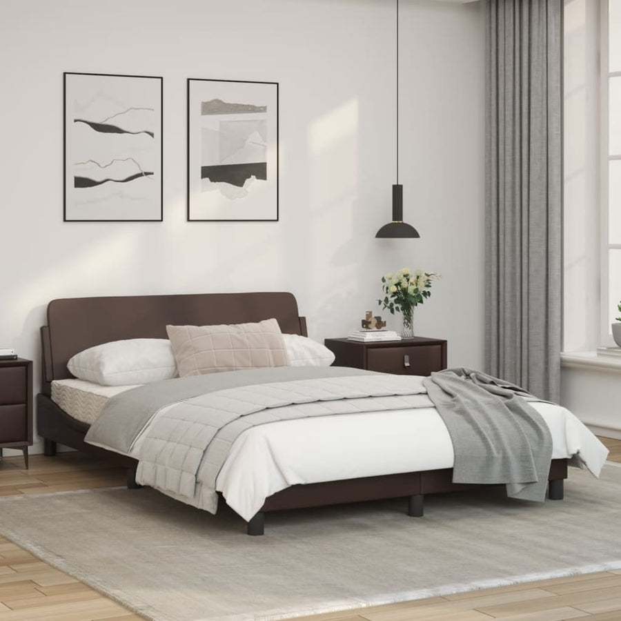 Bedframe Met Hoofdbord Kunstleer Bruin 140X190 Cm