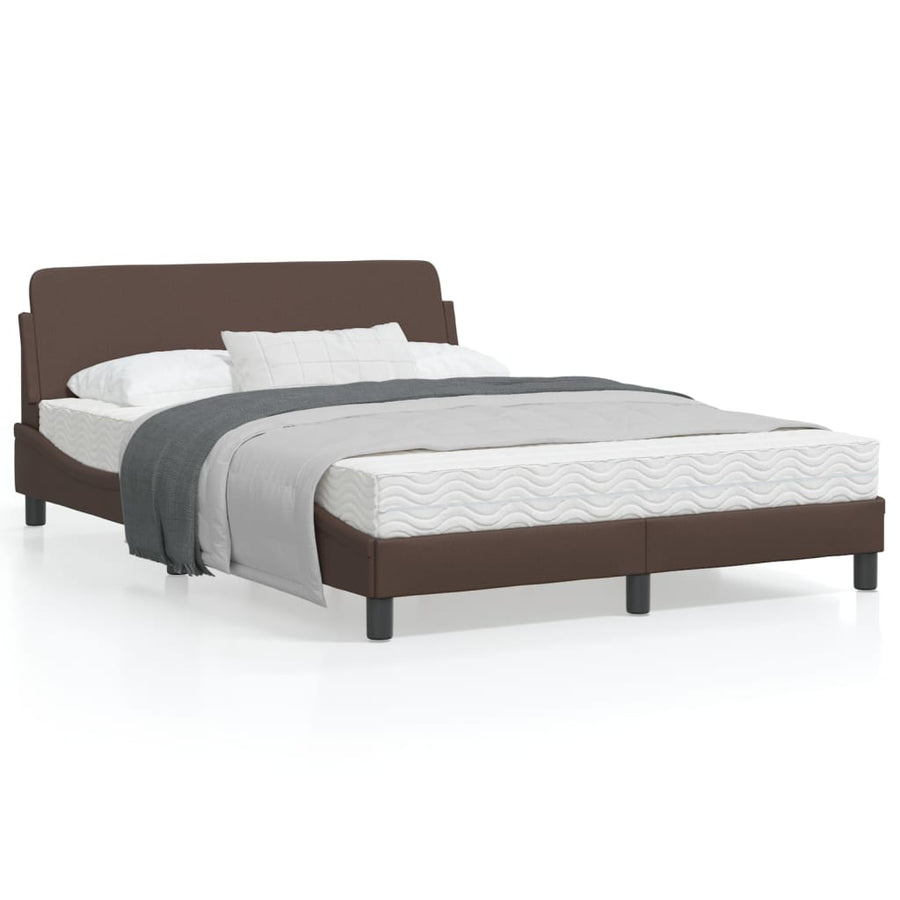 Bedframe Met Hoofdbord Kunstleer Bruin 140X190 Cm