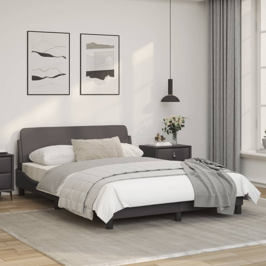 Bedframe Met Hoofdbord Kunstleer Grijs 140X190 Cm