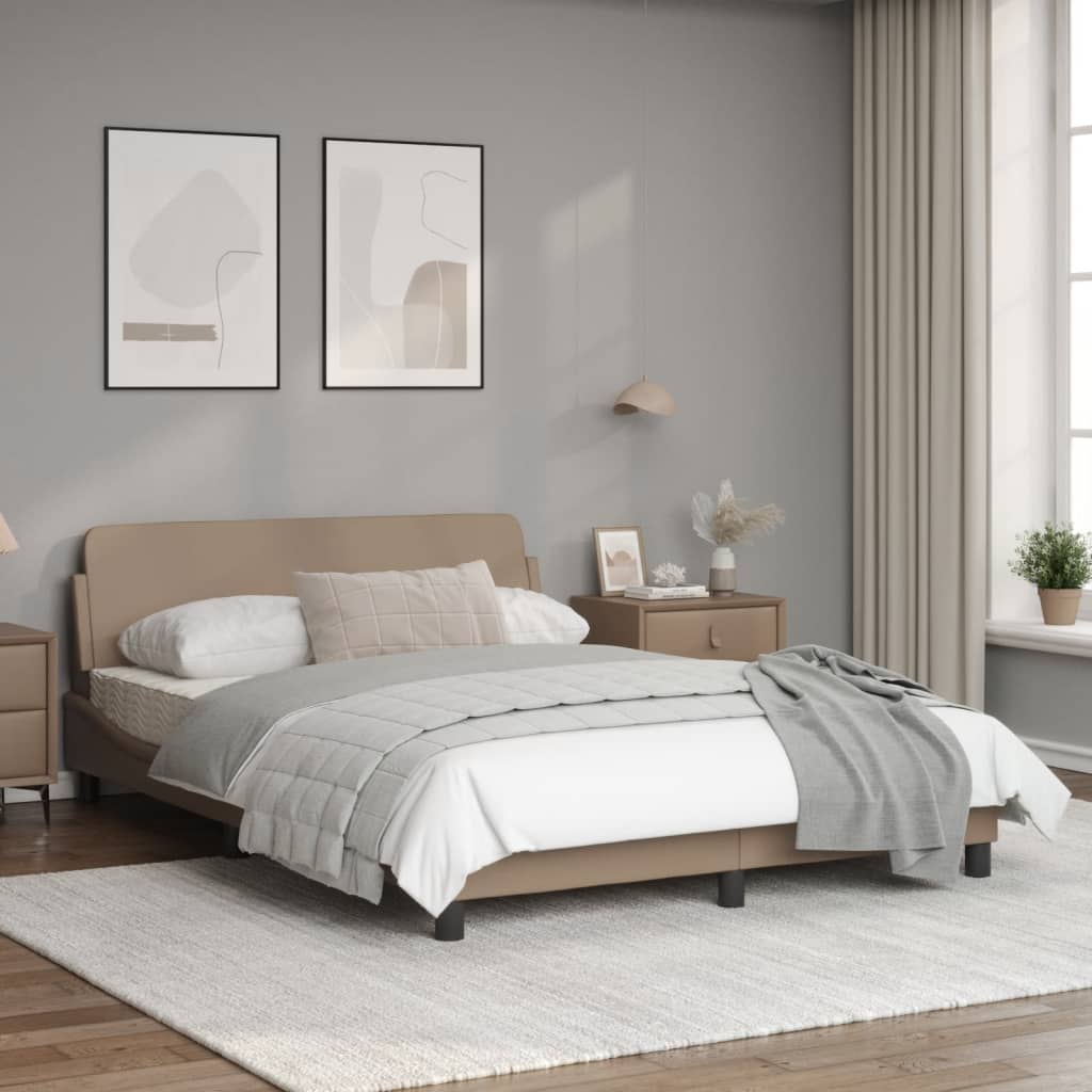 Bedframe Met Hoofdbord Kunstleer Cappucinnokleurig 140X190 Cm