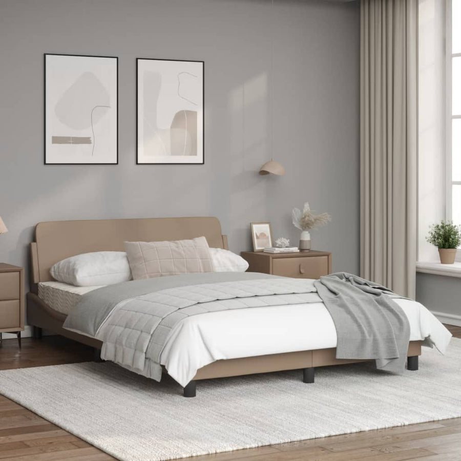 Bedframe Met Hoofdbord Kunstleer Cappucinnokleurig 140X190 Cm
