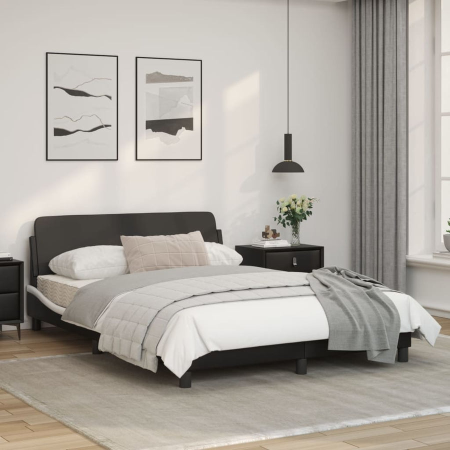 Bedframe Met Hoofdbord Kunstleer Zwart En Wit 140X190 Cm