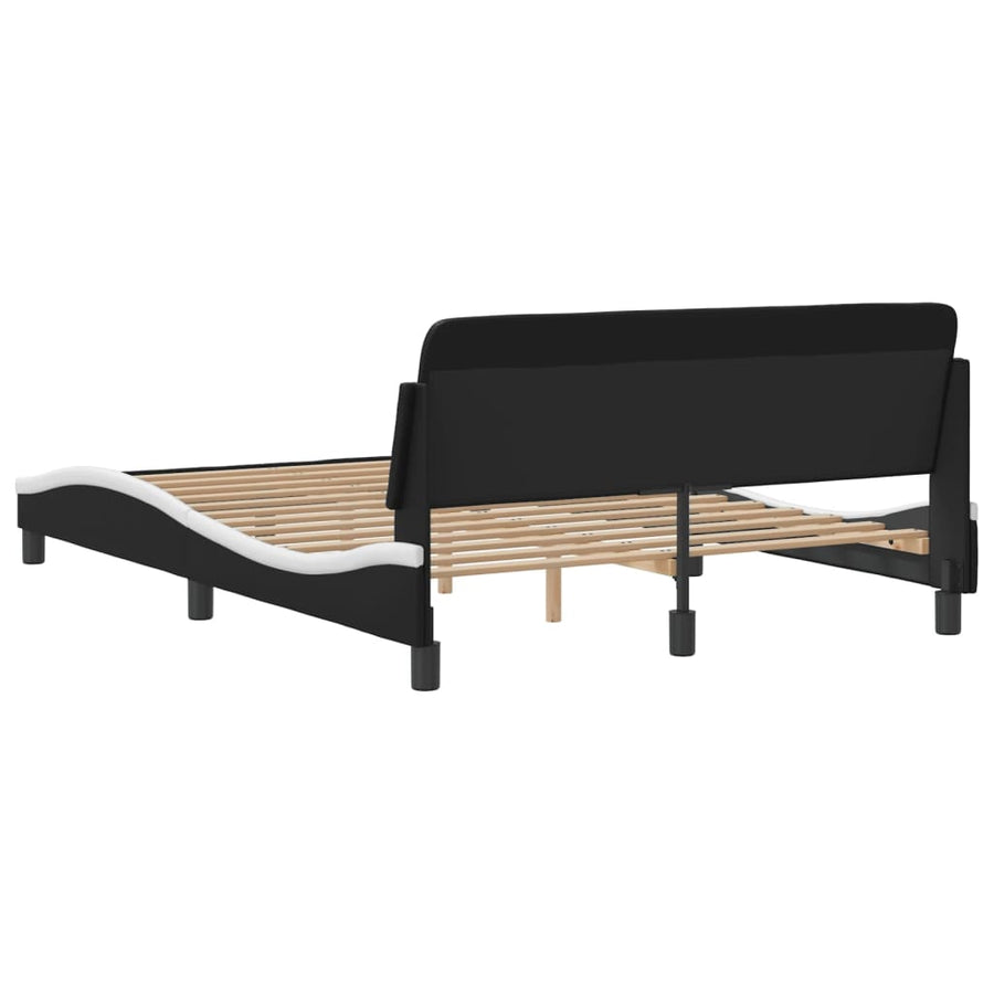 Bedframe Met Hoofdbord Kunstleer Zwart En Wit 140X190 Cm