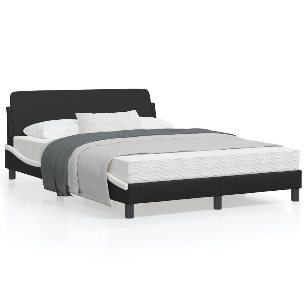 Bedframe Met Hoofdbord Kunstleer Zwart En Wit 140X190 Cm