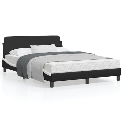 Bedframe Met Hoofdbord Kunstleer Zwart En Wit 140X190 Cm