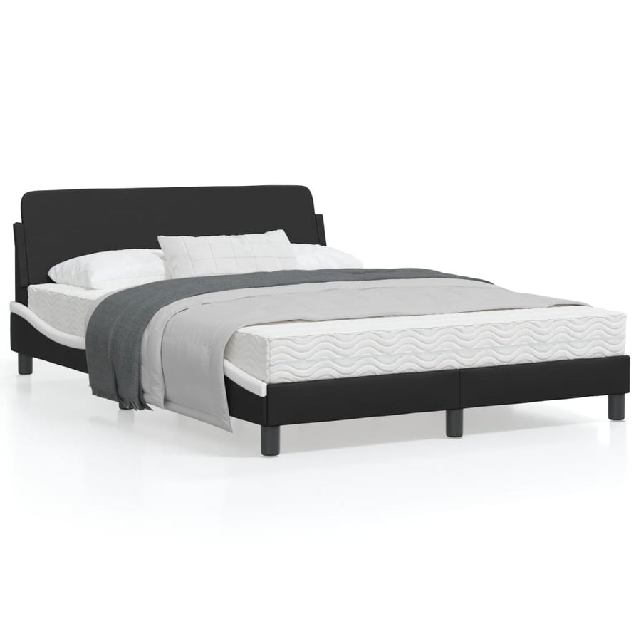 Bedframe Met Hoofdbord Kunstleer Zwart En Wit 140X190 Cm