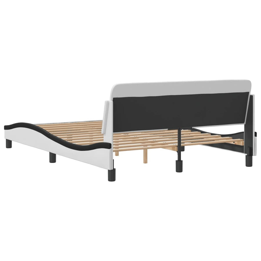 Bedframe Met Hoofdbord Kunstleer Wit En Zwart 140X190 Cm