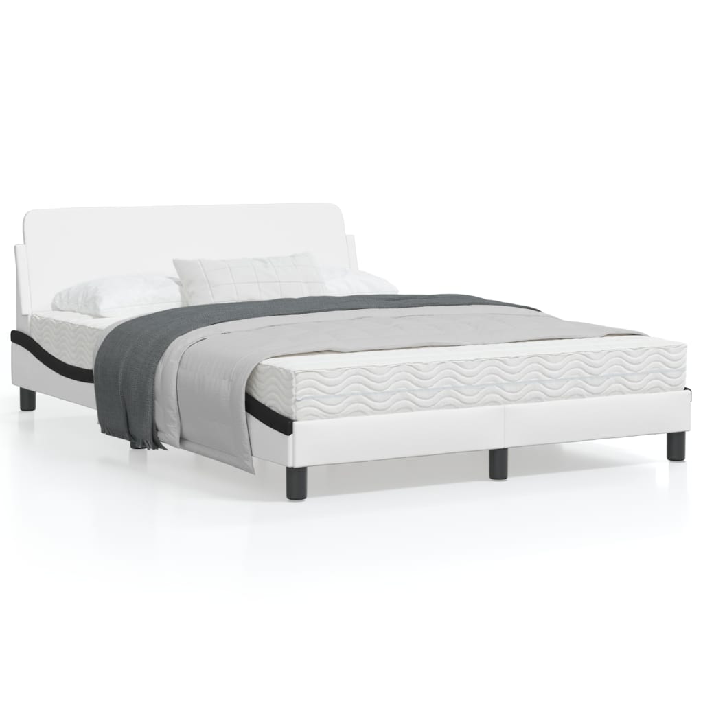 Bedframe Met Hoofdbord Kunstleer Wit En Zwart 140X190 Cm