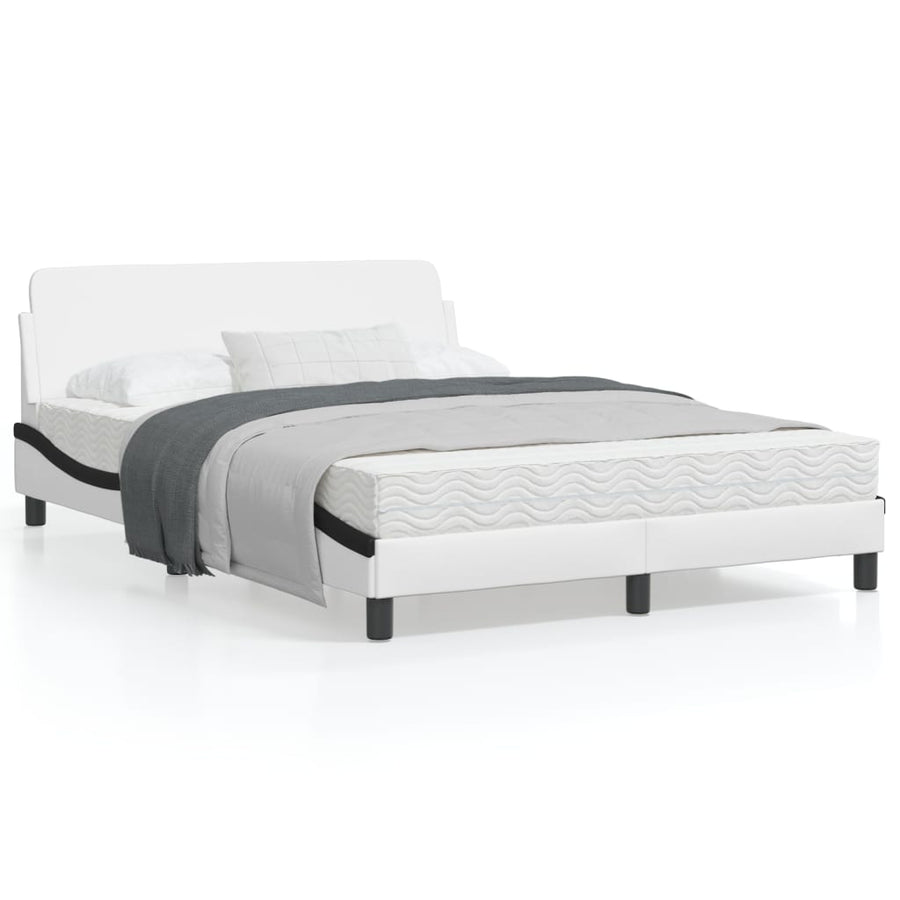 Bedframe Met Hoofdbord Kunstleer Wit En Zwart 140X190 Cm