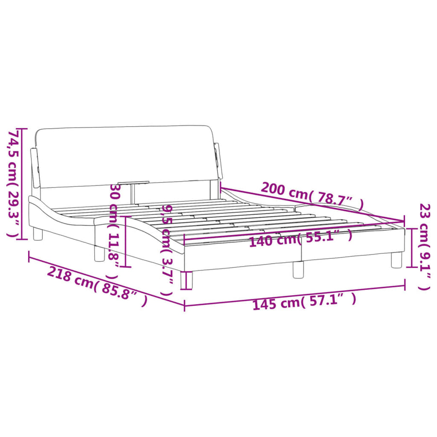 Bedframe Met Hoofdbord Stof Donkergrijs 140X200 Cm