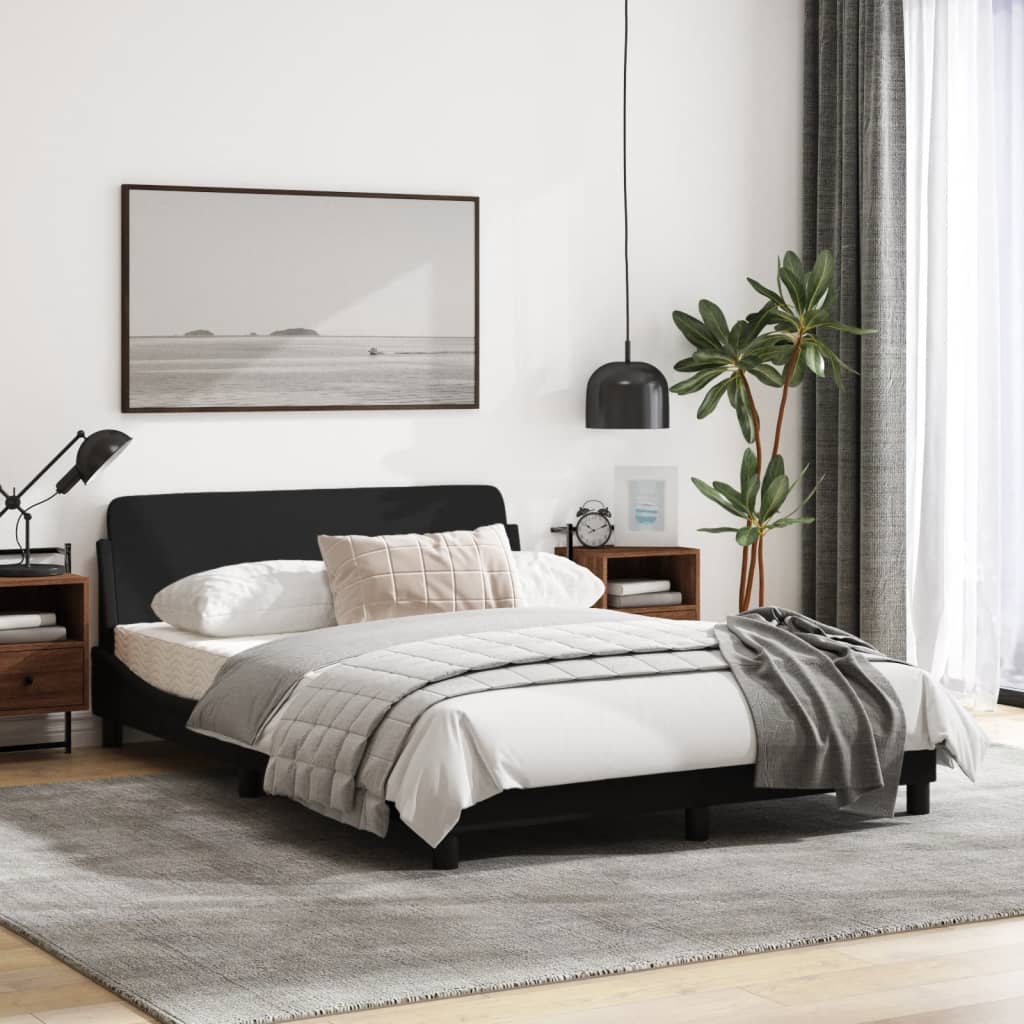 Bedframe Met Hoofdbord Stof Zwart 140X200 Cm