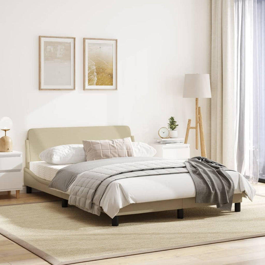 Bedframe Met Hoofdbord Stof Crèmekleurig 140X200 Cm