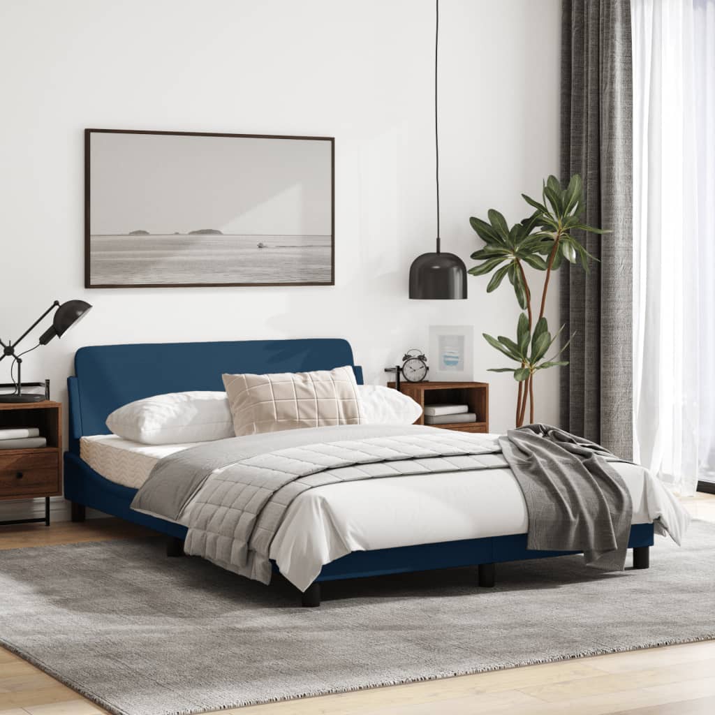 Bedframe Met Hoofdbord Stof Blauw 140X200 Cm