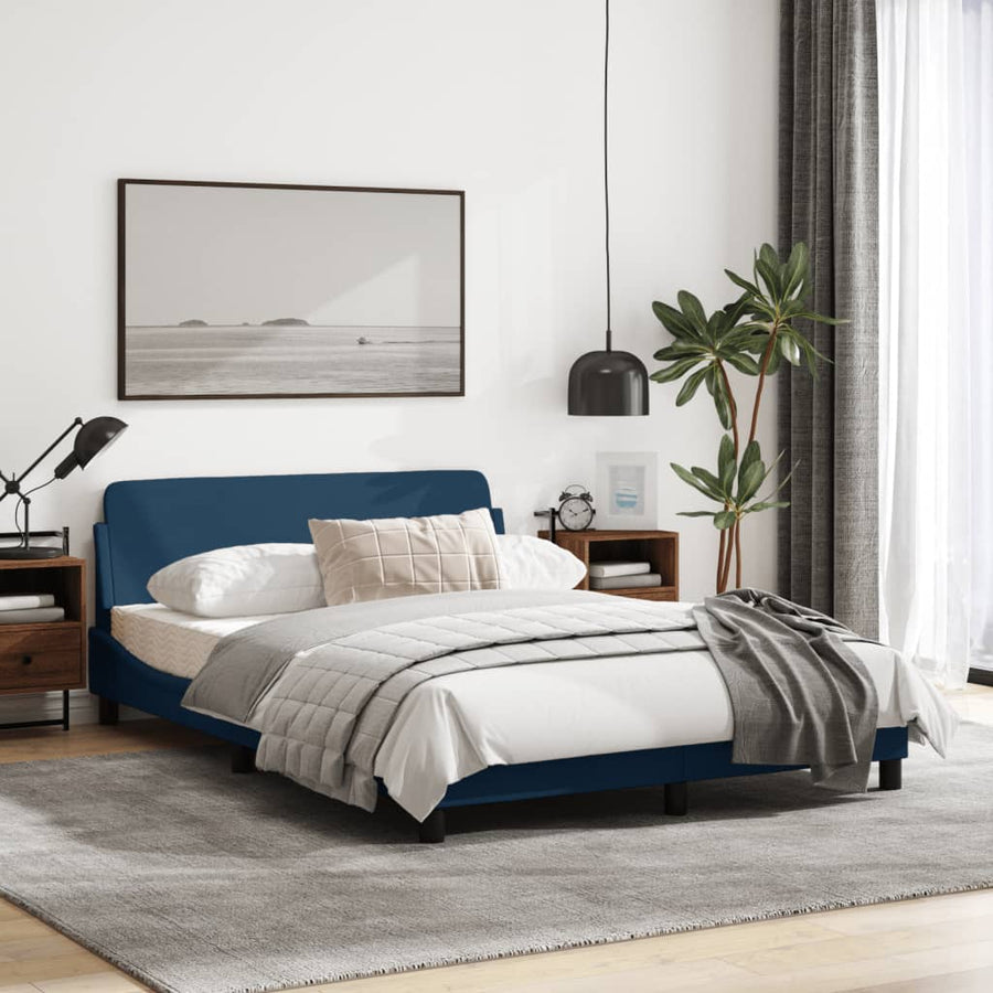 Bedframe Met Hoofdbord Stof Blauw 140X200 Cm