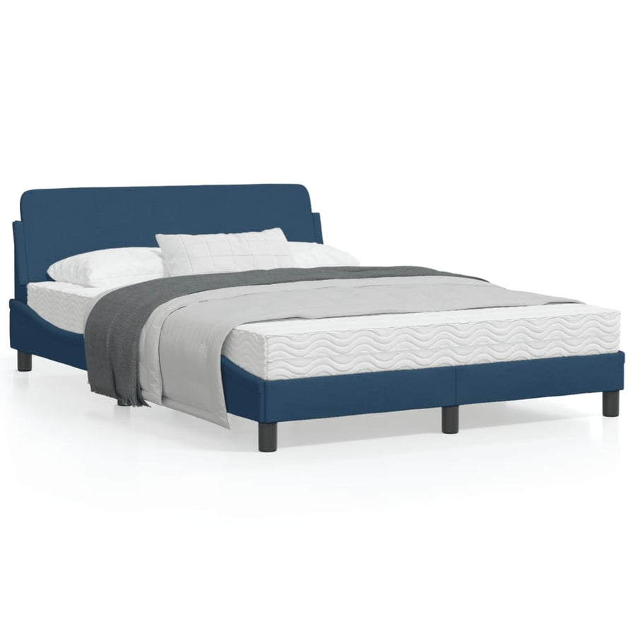 Bedframe Met Hoofdbord Stof Blauw 140X200 Cm