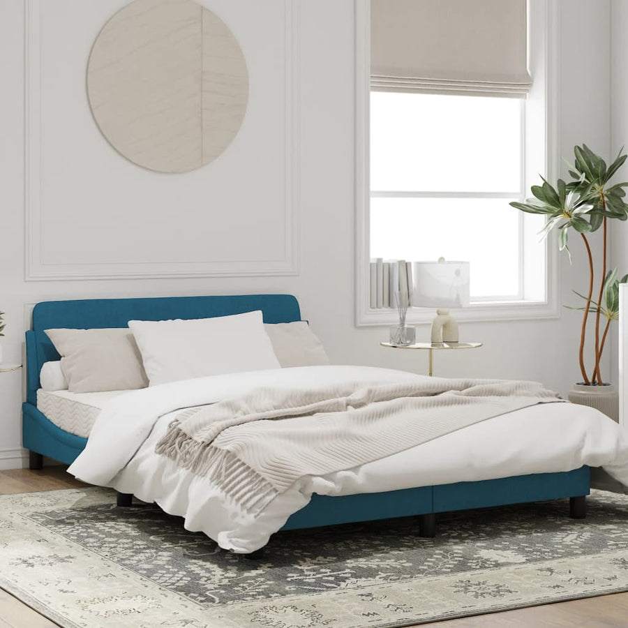 Bedframe Met Hoofdeinde Fluweel Blauw 140X200 Cm