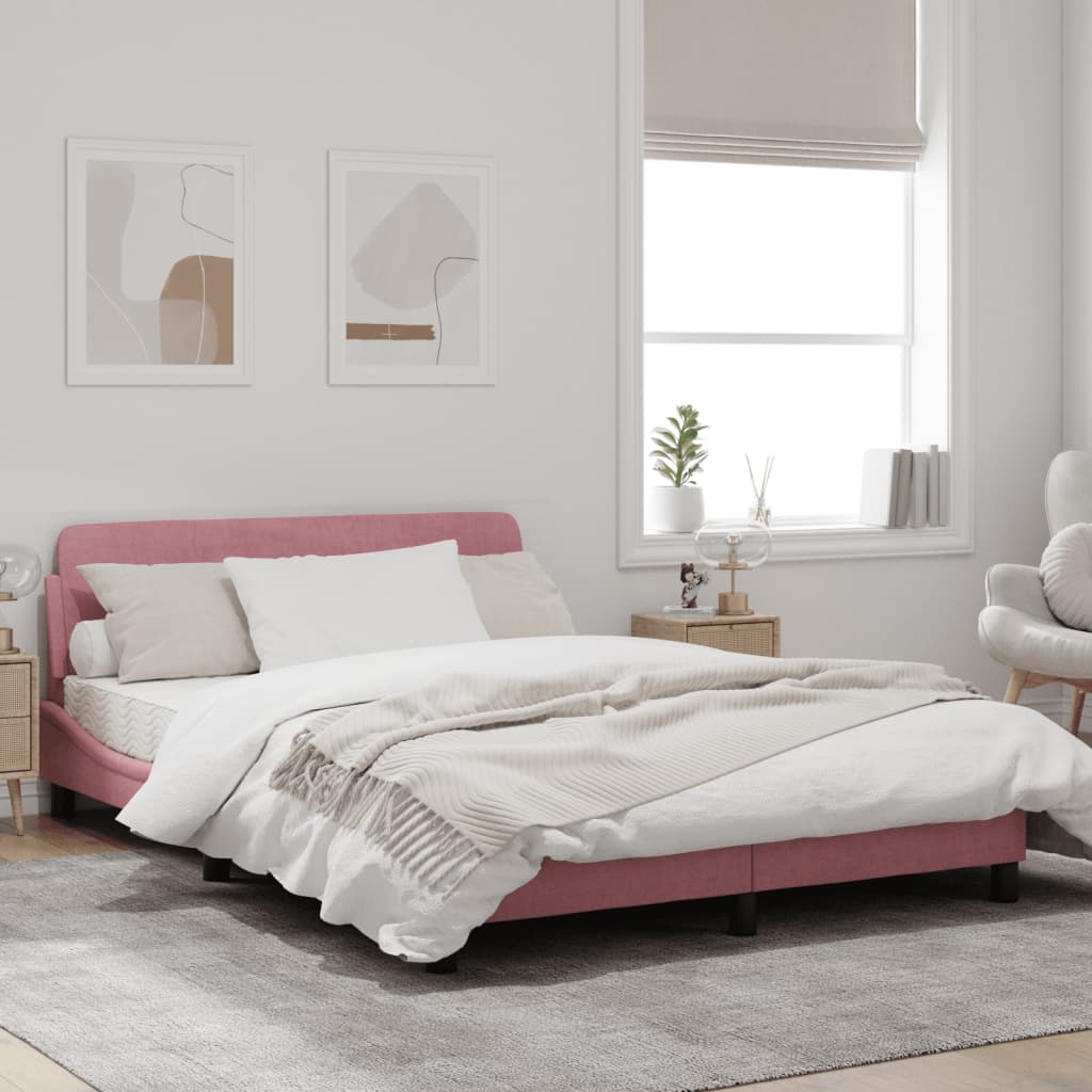 Bedframe Met Hoofdeinde Fluweel Roze 140X200 Cm
