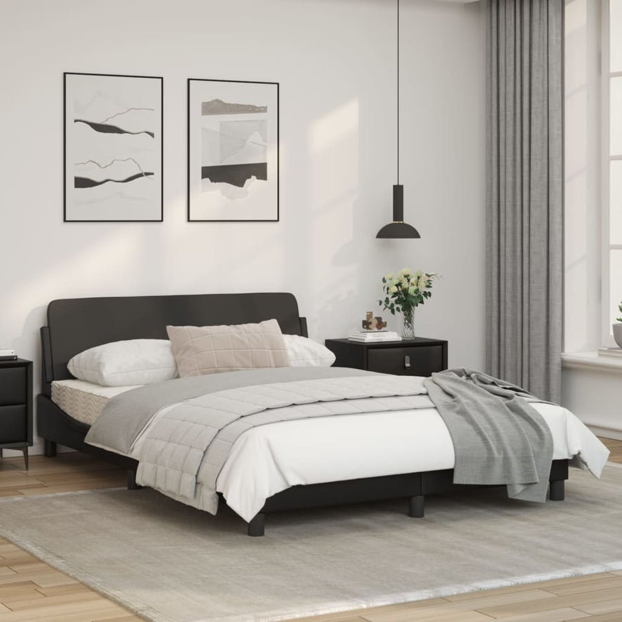 Bedframe Met Hoofdbord Kunstleer Zwart 140X200 Cm