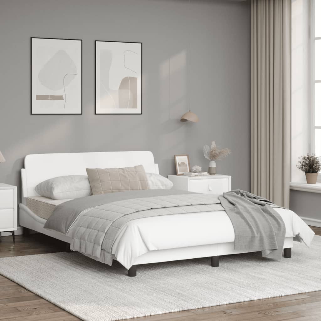 Bedframe Met Hoofdbord Kunstleer Wit 140X200 Cm