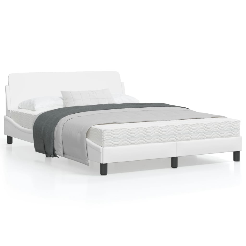 Bedframe Met Hoofdbord Kunstleer Wit 140X200 Cm