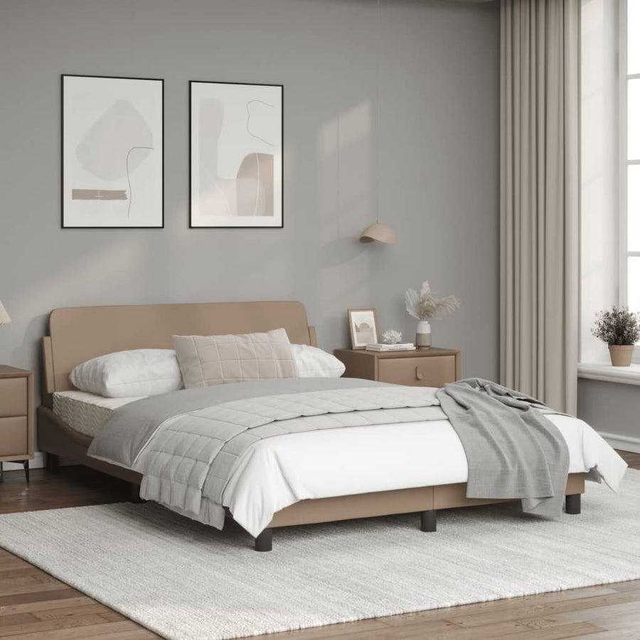 Bedframe Met Hoofdbord Kunstleer Cappuccinokleurig 140X200 Cm