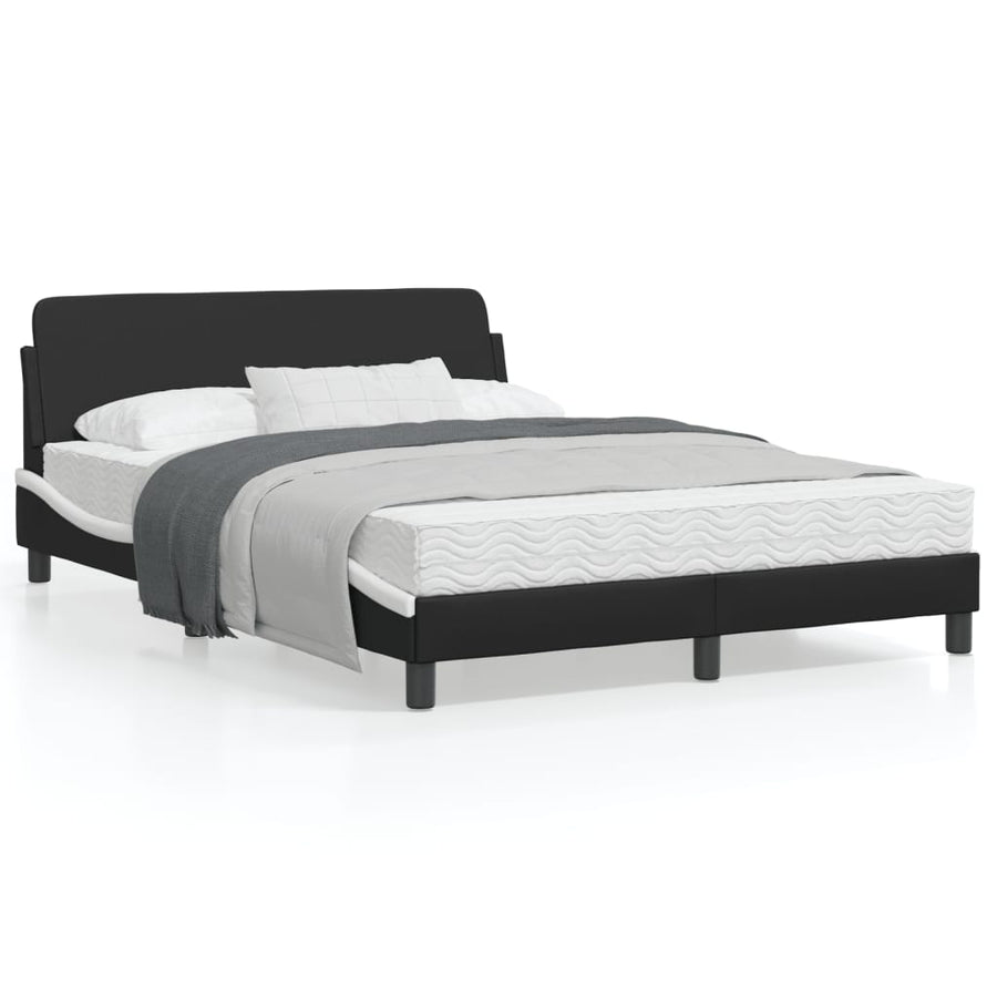 Bedframe Met Hoofdbord Kunstleer Zwart En Wit 140X200 Cm