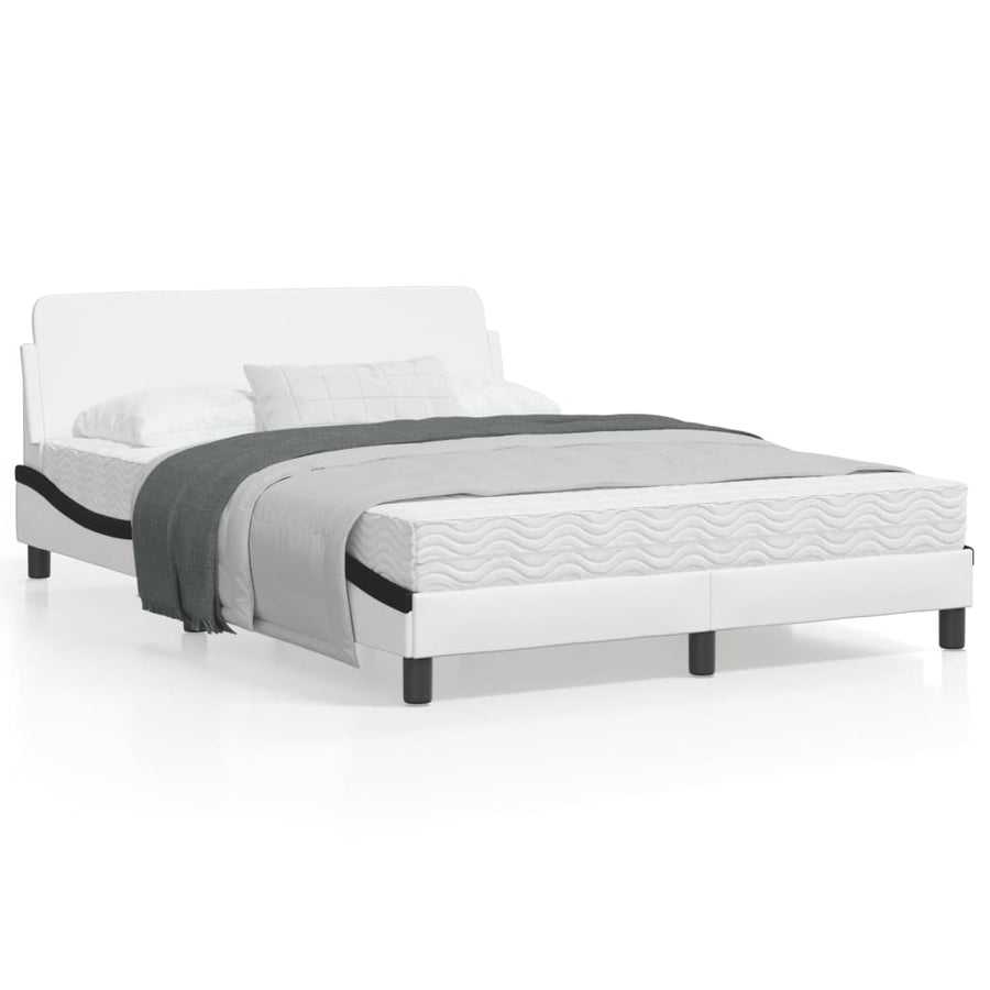 Bedframe Met Hoofdbord Kunstleer Zwart En Wit 140X200 Cm