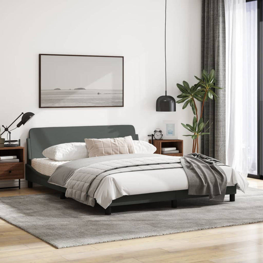 Bedframe Met Hoofdbord Stof Donkergrijs 160X200 Cm