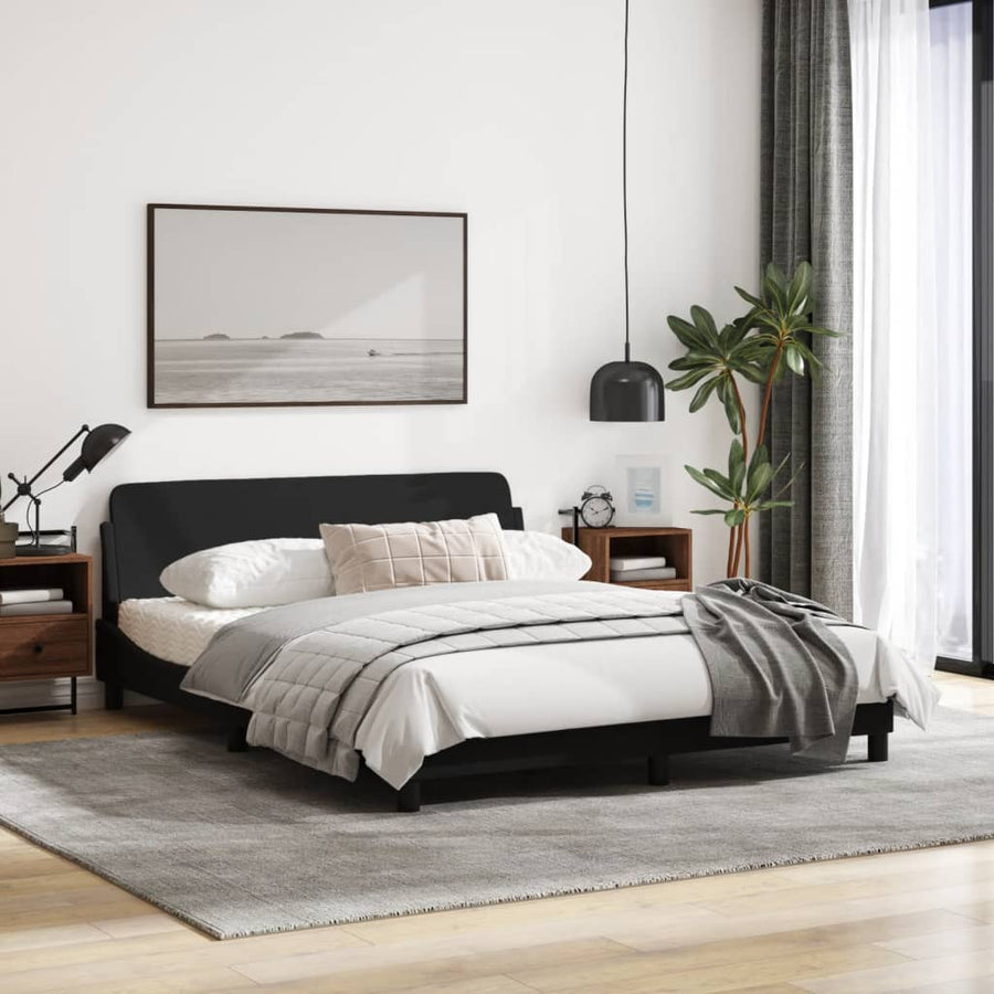Bedframe Met Hoofdbord Stof Zwart 160X200 Cm