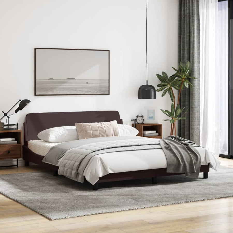 Bedframe Met Hoofdbord Stof Donkerbruin 160X200 Cm