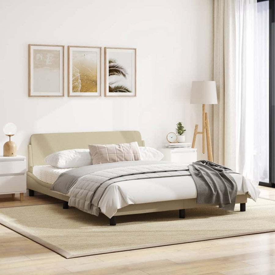 Bedframe Met Hoofdbord Stof Crèmekleurig 160X200 Cm