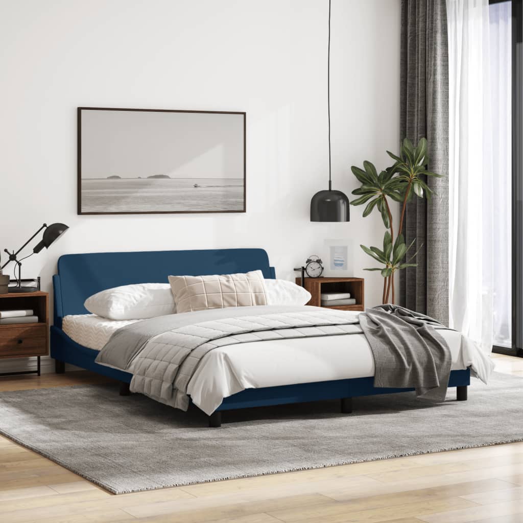 Bedframe Met Hoofdbord Stof Blauw 160X200 Cm