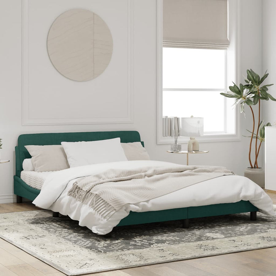 Bedframe Met Hoofdeinde Fluweel Donkergroen 160X200 Cm