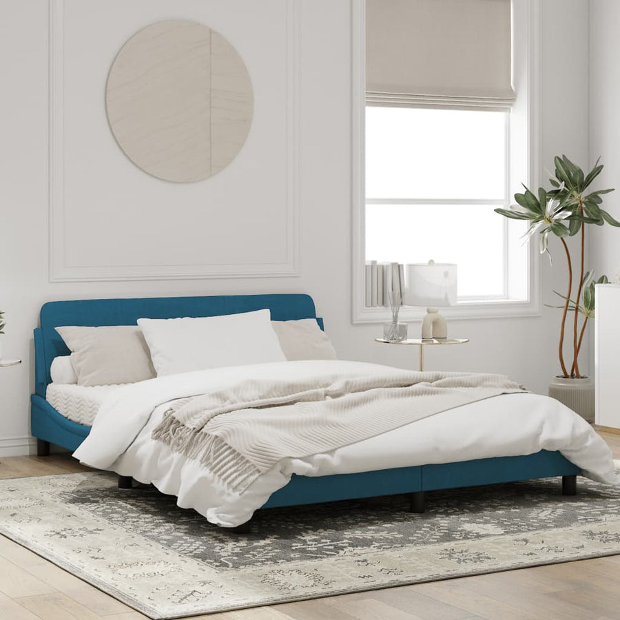 Bedframe Met Hoofdeinde Fluweel Blauw 160X200 Cm