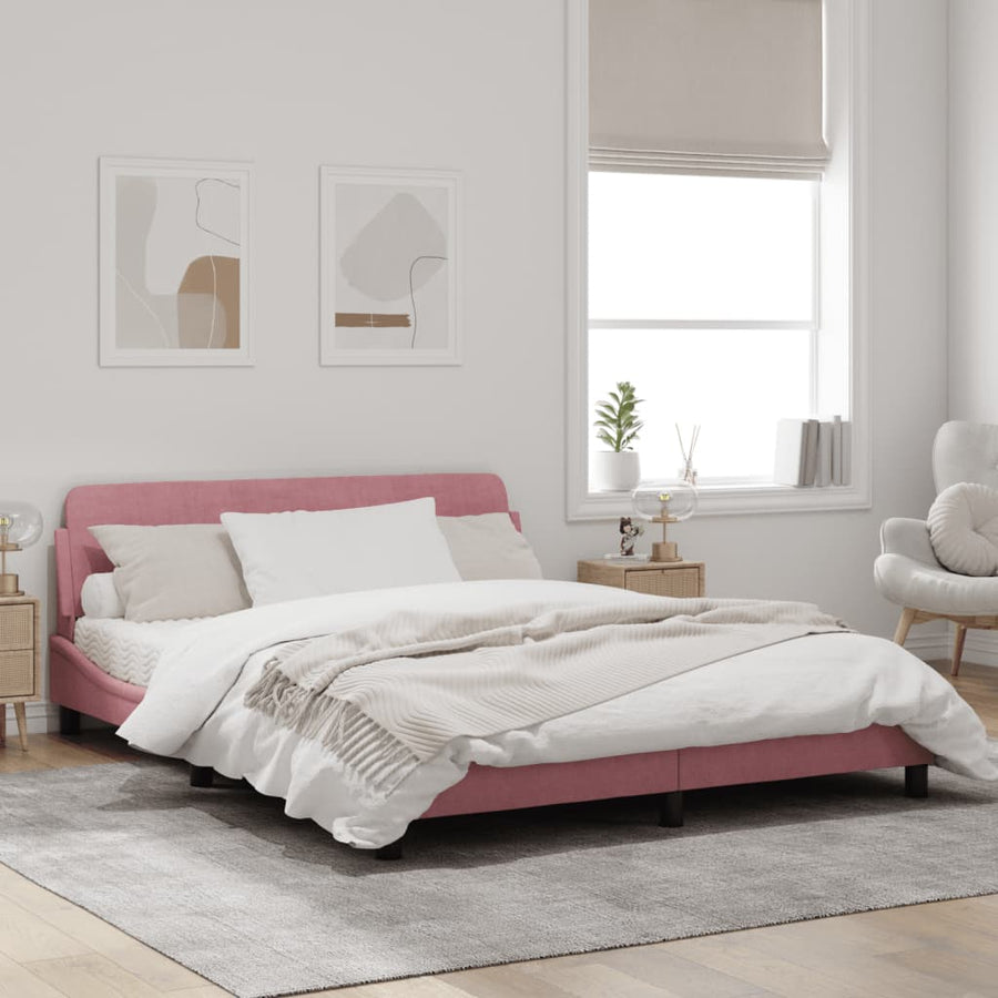 Bedframe Met Hoofdeinde Fluweel Roze 160X200 Cm