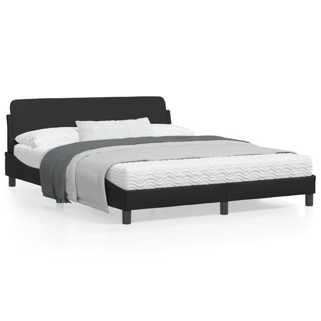 Bedframe Met Hoofdbord Kunstleer Zwart 160X200 Cm