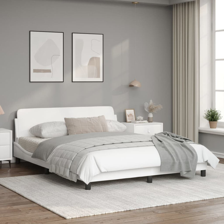Bedframe Met Hoofdbord Kunstleer Wit 160X200 Cm